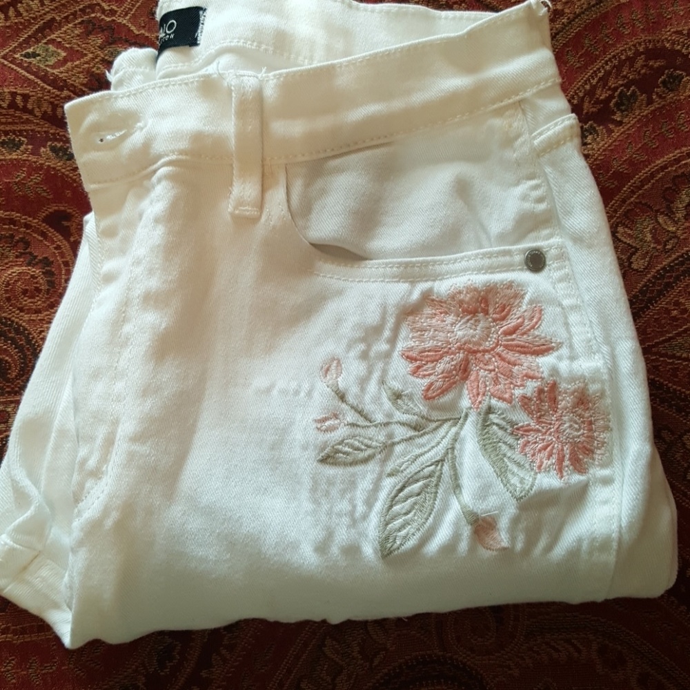 White with pink flowers blue jeans